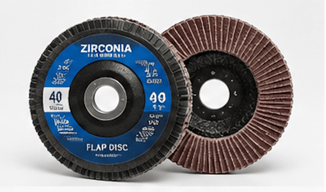 Zirconia 40 grit flap discs showing face label and fiberglass backing